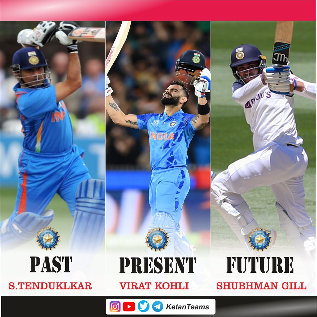 TeamsKetan's tweet photo. Past : Sachin Tendulkar
Present : Virat Kohli
Future : Shubhman Gill

#ViratKohli #sachintendulkar #shubmangill #kohli #shubhmangillcentury #viratkohliedits #viratkohlifanpage #shubmangillfanclub #sachintendulkarfans #sachintendulkarquotes #viratkohliquotes https://t.co/6EMJVz9o1F