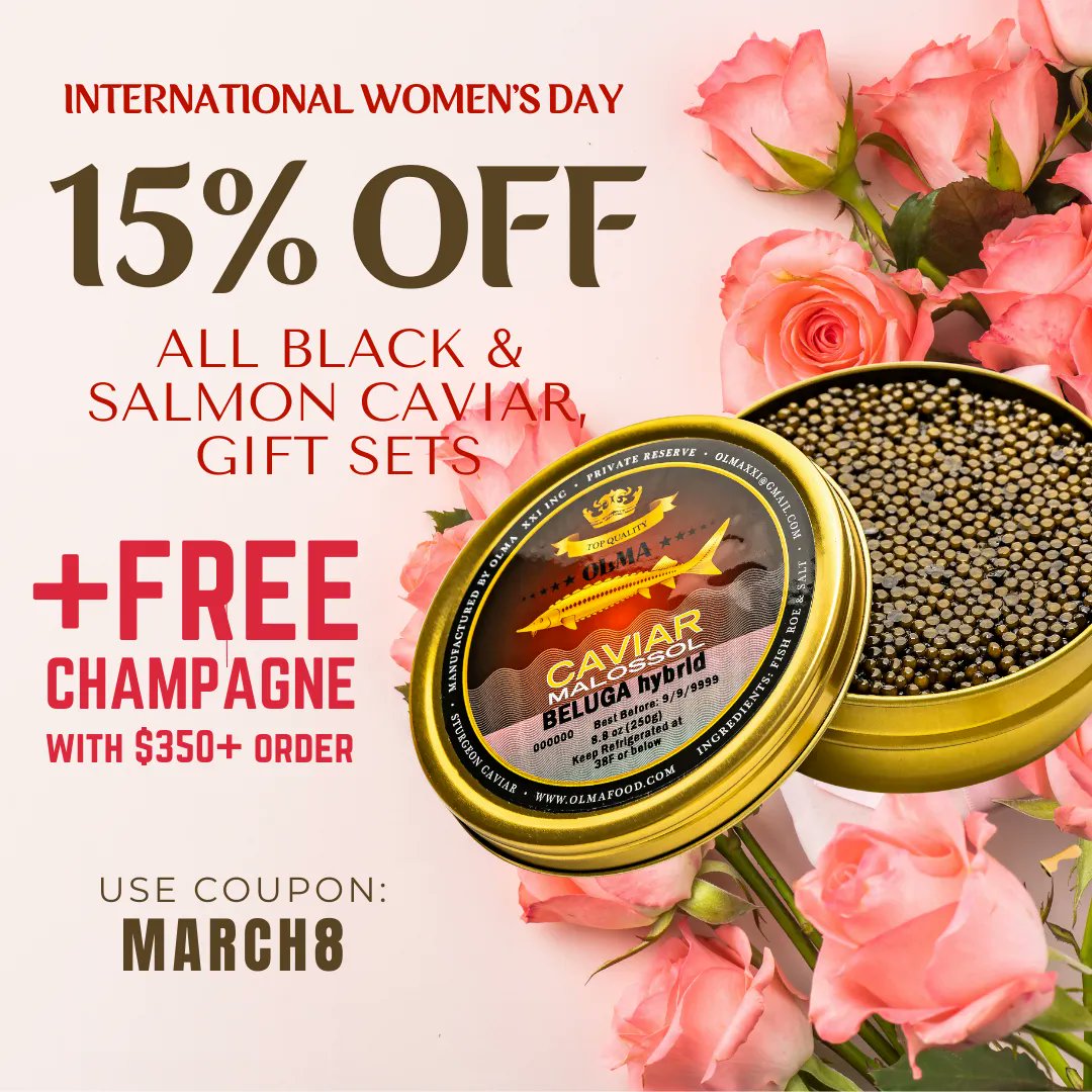 olmacaviar's tweet photo. International Women's Day is right around the corner. OLMA CAVIAR is a great way to surprise the beloved woman in your life!

#iwd #march8 #caviar #blackcaviar #olmacaviar #salmoncaviar #gourmetcaviar #InternationalWomensDay #iwdsale #sale https://t.co/cdPrOQ19pb