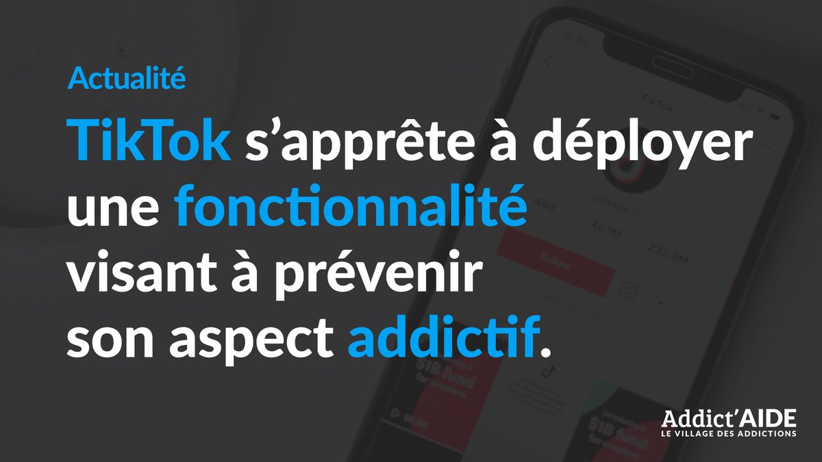 Addict_Aide's tweet photo. #TikTok va lancer une fonctionnalité pour répondre aux critiques sur son aspect #addictif chez les #jeunes. Après une heure d'utilisation, les mineurs devront saisir un mot de passe pour continuer à #scroller.
➡️ Pour en savoir plus : https://t.co/8IY8s3L477 https://t.co/9W80oNzhJm