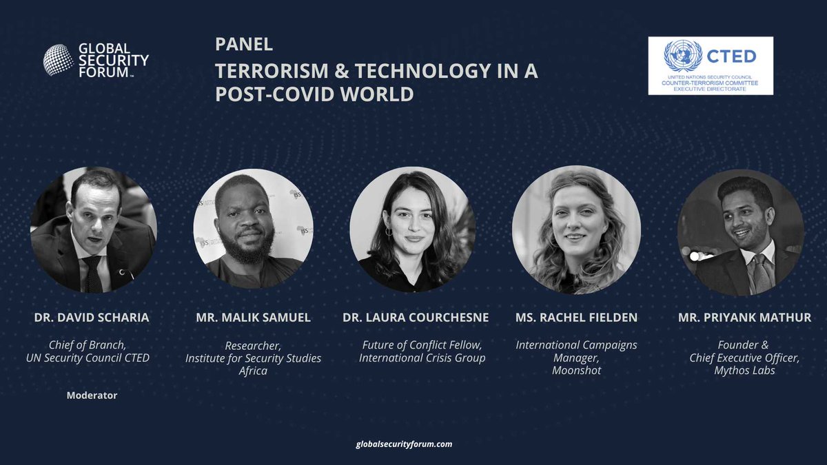 📢 We are pleased to announce a #GSF23 Session on 'Terrorism and Technology in a Post-Covid World,' in partnership with @UN_CTED.  Featuring: Mr. Malik Samuel, @lacourchesne, @rachfielden, @PriyankSMathur, and moderated by @david_scharia.

globalsecurityforum.com