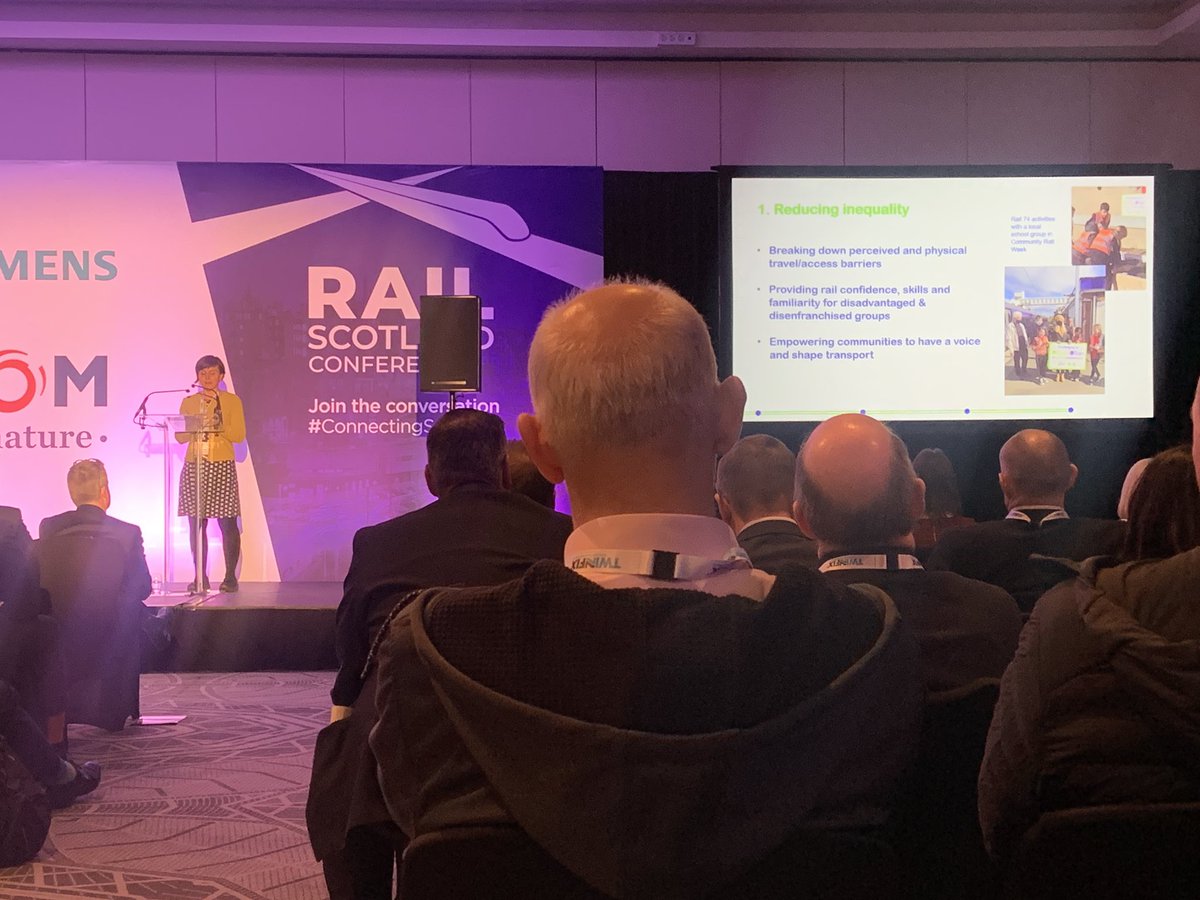 Inspiring speech from @Jools_Townsend of @CommunityRail Rail Scotland Conference today outlining the work of community rail & emphasising the need to empower communities to remove the barriers to rail & achieve modal shift/ climate targets. #communityrail #connectingscotland