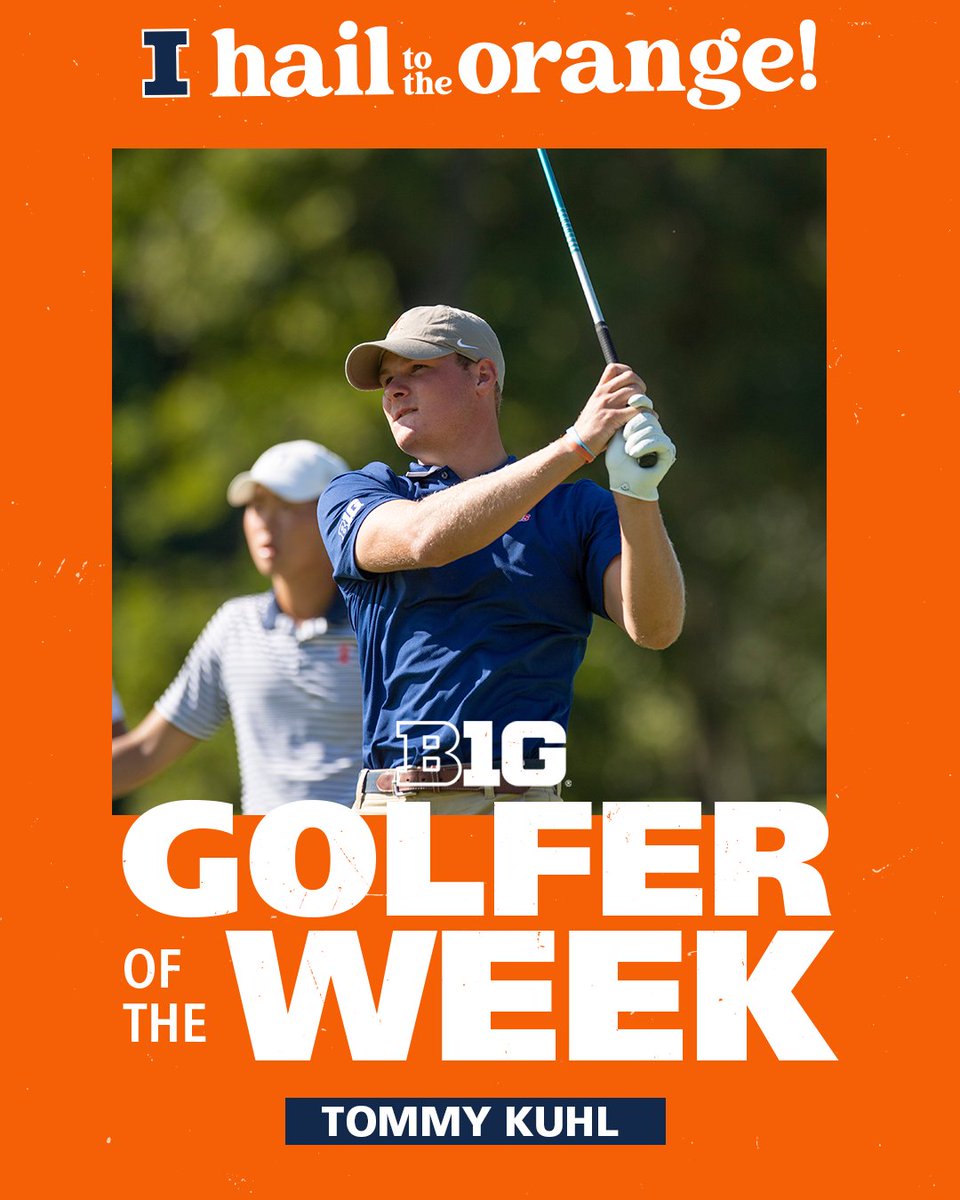 IlliniMGolf's tweet photo. Back-to-back @bigten Golfer of the Week: @tkuhlgolf 

🔸 Tied for third at the Southern Highlands Collegiate 
🔹 His 207 (-9) helped the Illini finish atop the leaderboard 

#Illini // #HTTO https://t.co/e23J3GkxS3