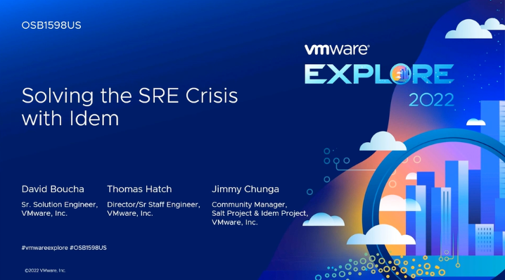 Idem Project (@idem_project) on Twitter photo This #ThrowbackThursday, we're looking back at <a href="/VMwareExplore/">VMware Explore</a> 2022! π« 
Watch this video for a crash course on how #IdemProject eliminates the challenges of the SRE crisis. βΆοΈ bit.ly/3elu09C This #ThrowbackThursday, we're looking back at <a href="/VMwareExplore/">VMware Explore</a> 2022! π« 
Watch this video for a crash course on how #IdemProject eliminates the challenges of the SRE crisis. βΆοΈ bit.ly/3elu09C