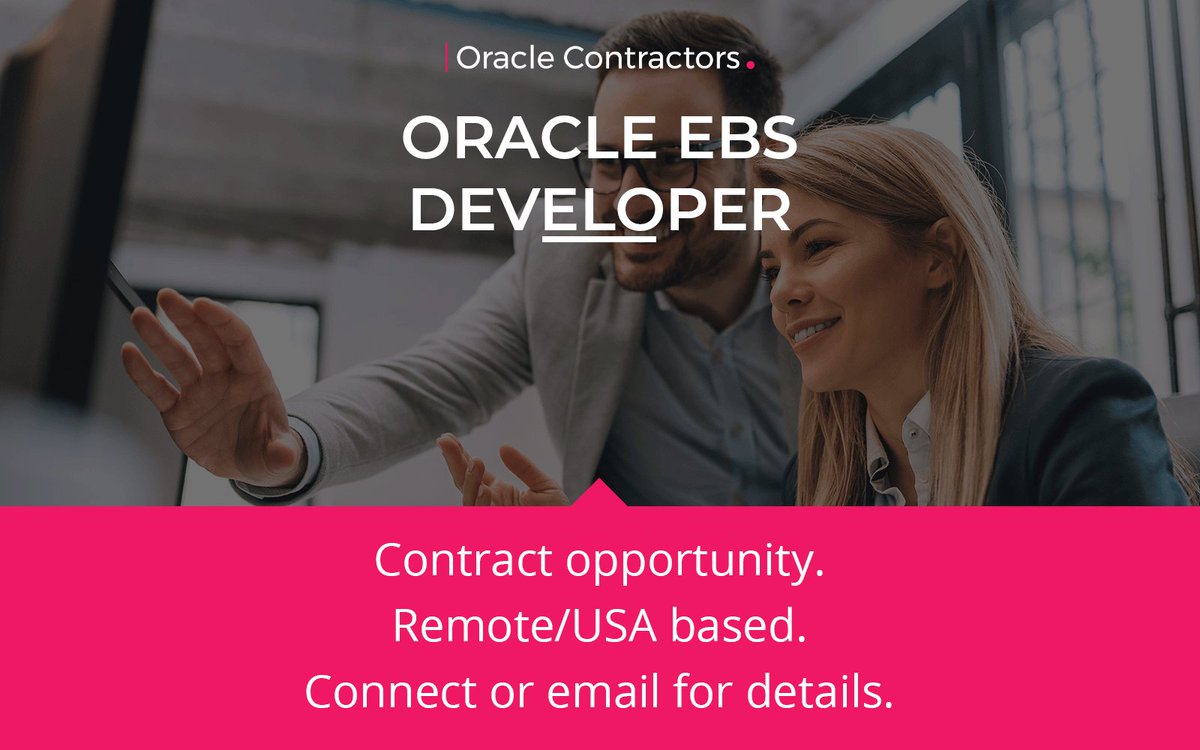 Oracle_Global's tweet image. CONTRACT OPPORTUNITY: Oracle EBS Developer
Rate: $USD95 per Hour
Location: #Remote #USA

For details, please contact Chris Barry on Chris.Barry@oraclecontractors.com 

#OracleContractors #TechJobs @Oracle #Oracle #OracleJobs #OracleCloud #EBS #Developer #NewOpportunity #Cloud