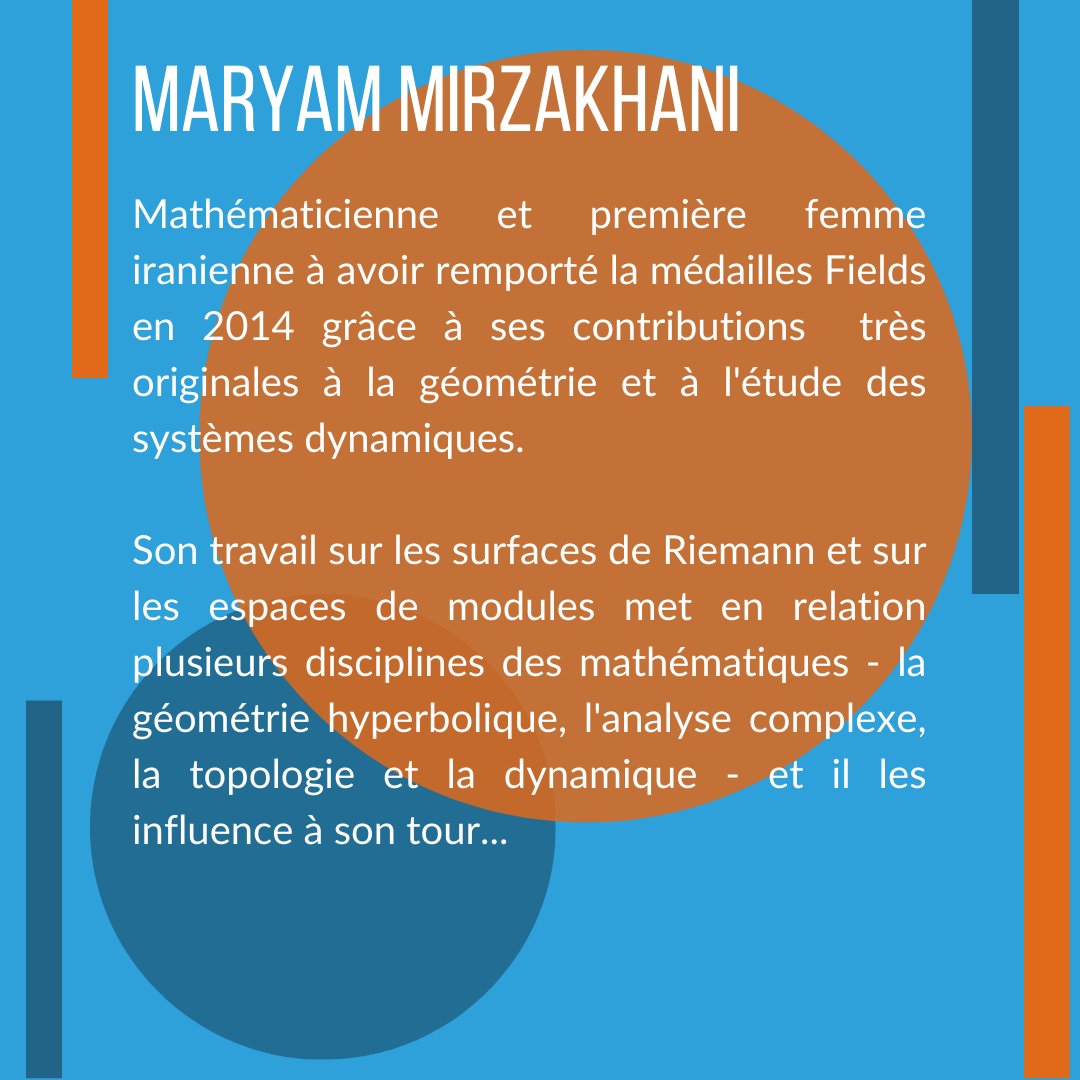 🌸 En ce mois de mars, rendons hommage aux femmes des sciences qui ont changé le monde ! 
👩‍🏫 Aujourd'hui, découvrons ensemble Maryam Mirzakhani, mathématicienne et première femme iranienne médaillée Fields.