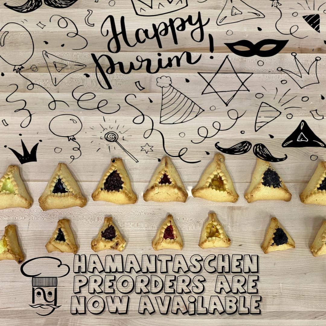 Small and large hamantaschen are available in-store with a multitude of flavors! Pre-orders are available online, over the phone or in-store!