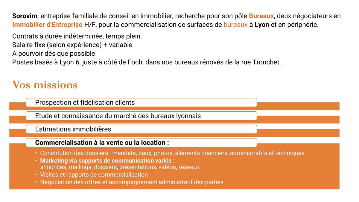 sorovim's tweet photo. 📢Notre pôle #bureaux recrute !
Vous avez 1 formation en #immobilier, 2 ans d'expérience minimum, 1 bonne connaissance du marché tertiaire de #Lyon et envie de rejoindre 1 équipe dynamique et professionnelle❔
Envoyez votre #candidature
#recrutement #offredemploi #agentimmobilier https://t.co/xF68Sk50Vq