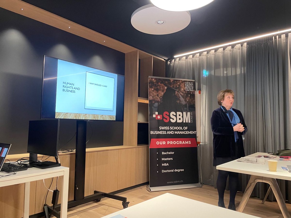 SSBMGeneva's tweet photo. Exciting Open Day at SSBM Geneva today with the fantastic guest speaker @marymayenfisch, Advisor on Business and Human Rights &amp; Education. Prospective students got a glimpse into life at SSBM Geneva and our state-of-the-art facilities. Can't wait to welcome them! #SSBMOpenDay https://t.co/cBKmqJKYgu