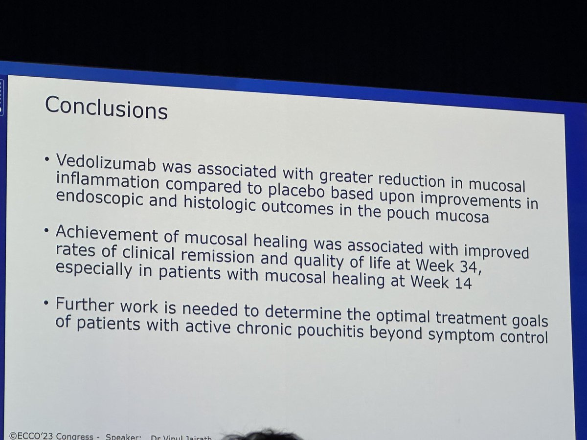 Mucosal healing with VDZ in chronic pouchitis, evidence from the EARNEST trial presented by @vipuljairath #ecco2023 #IBD