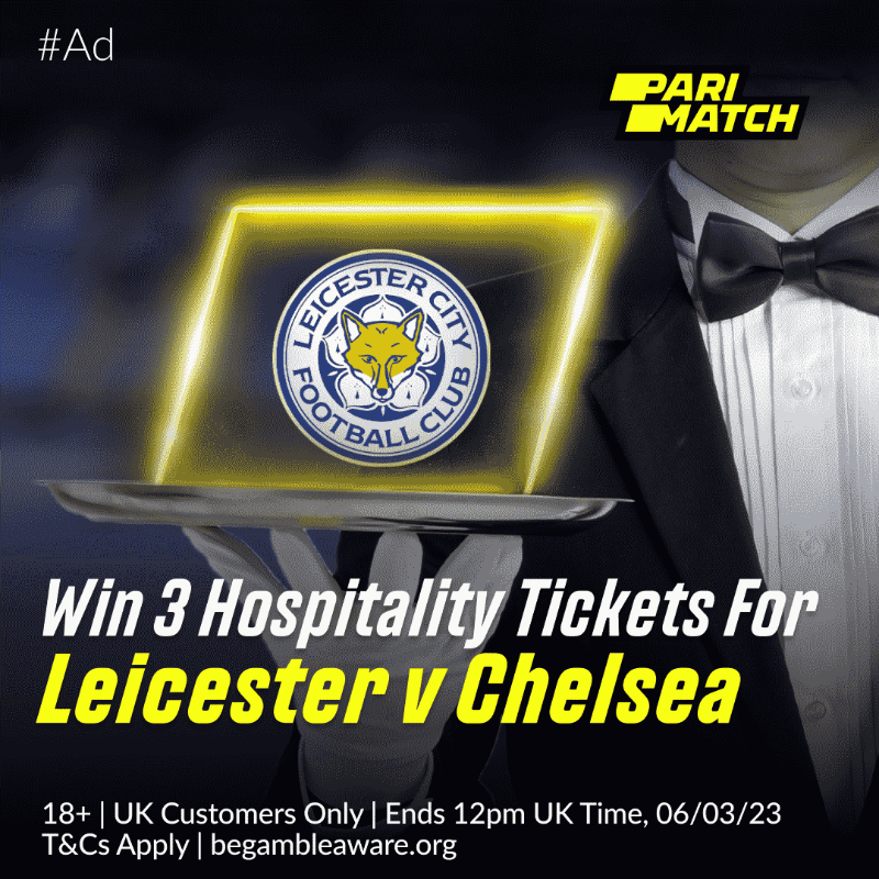 ParimatchUK's tweet photo. 🚨 2 x 3 Leicester tickets up for grabs 🚨

We're giving YOU the chance to WIN 3 hospitality tickets to Leicester v Chelsea, 11th March!

To enter:
📲 Follow @ParimatchUK
🔁 Retweet this post
💬 Reply with #ParimatchLCFC

T&amp;Cs Apply.

#LCFC