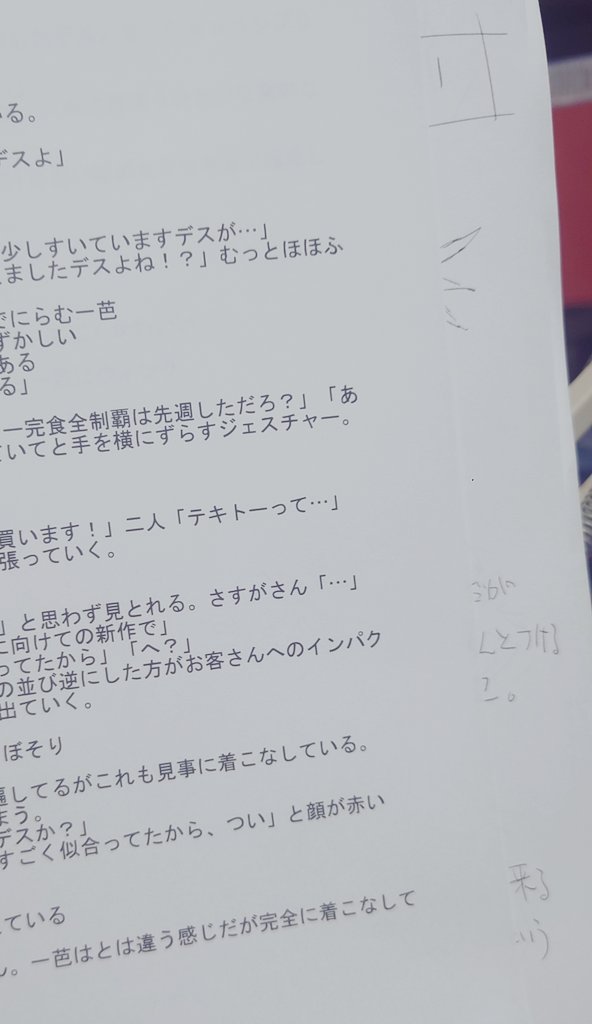 プロットが出来たのでそれを元に大雑把にネームをキル作業ちう。カキカキ。
自分はこの状態を小ネームって呼んでます。んでこの小ネーム踏まえながら人に見せる用のネームを作ってきます。 