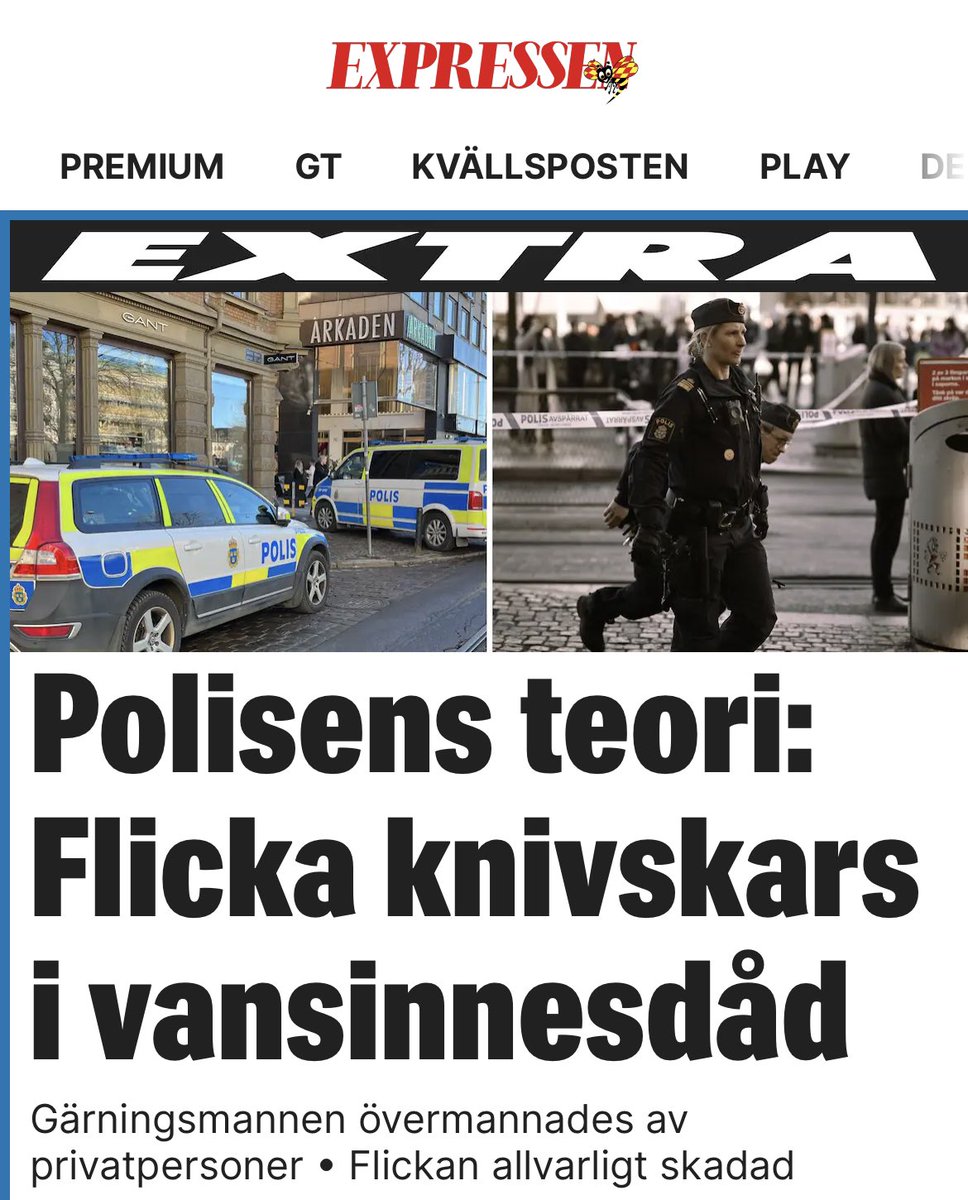 Dykaren21's tweet photo. “En man (35) knivhögg en flicka (10) i centrala Göteborg vid lunchtid. Även hennes motmor (70) knivades. Det var så mkt blod &amp; hon var så liten, sa ett vittne. Polisen meddelar redan att det var ett vansinnesdåd”

Att GM skrek Allahu akbar utelämnas. Terrordåd avskrivs direkt🤡🕌 https://t.co/SZS31XY5a3