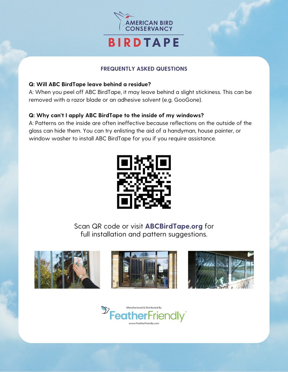 Want to learn more about ABC BirdTape and how it works, check this out! To pre-order, contact orders@featherfriendly.com

@ABCbirds 
#featherfriendly #birdtape
#birddeterrent #abcbirdtape
#glasscollisions #birdconservation
 #windowcollisions
#americanbirdconservancy