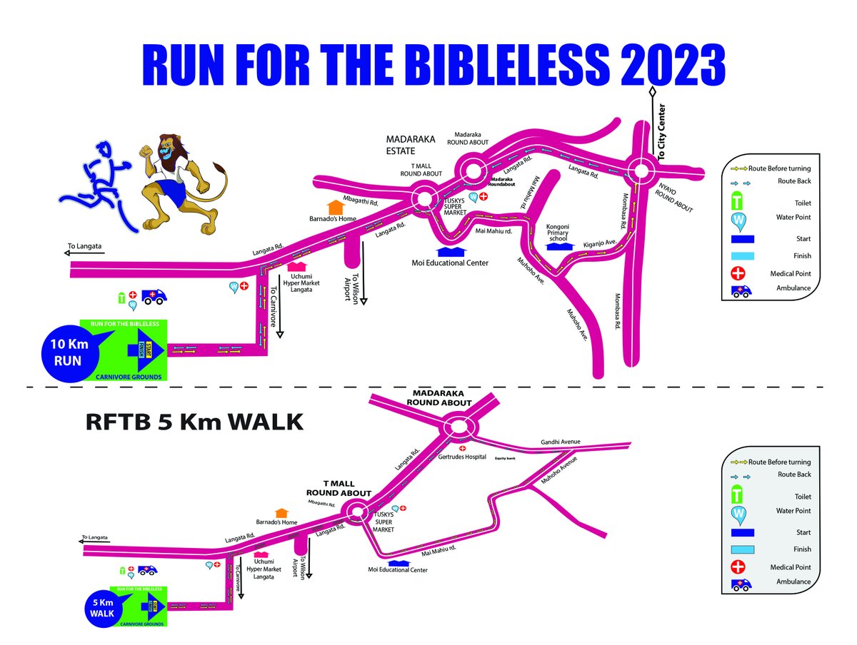 The Nairobi route map, #runforthebibleless2023 starting from Carnivore Grounds!