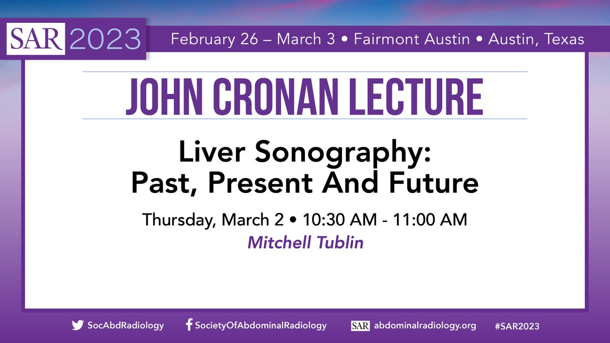Starting next at #SAR23—Don't miss the John Cronan Lecture presented by Mitchell Tublin!