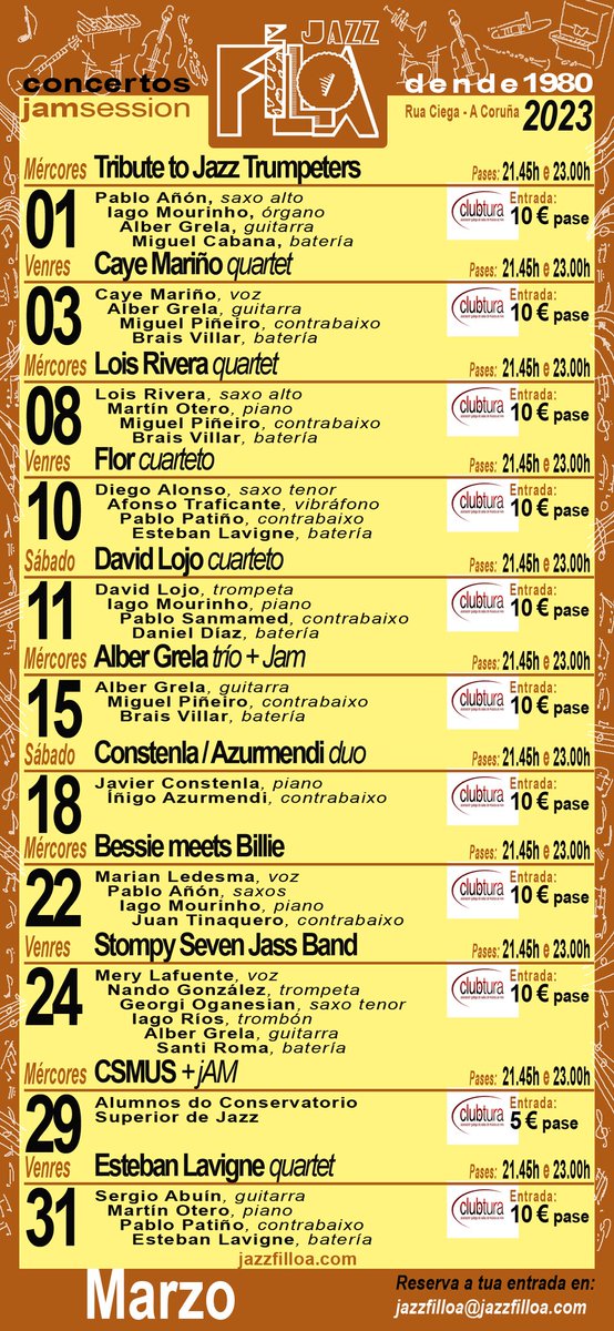 Conectacoruna's tweet image. Programa #Jazzfilloa marzo  2023