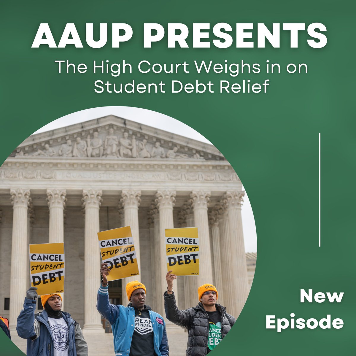 AAUP's tweet photo. On the newest episode of AAUP Presents, we talk about the legal arguments made over #studentdebtrelief at the Supreme Court this week and what's ahead. Listen now and subscribe to hear future episodes: https://t.co/rgXeSh8AHT https://t.co/79EfSu74Pm