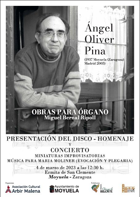 El sábado próximo 4 de marzo, presentación en Moyuela (Zaragoza) del disco que he grabado con obras para órgano de Ángel Oliver. adecobel.org/content/homena…