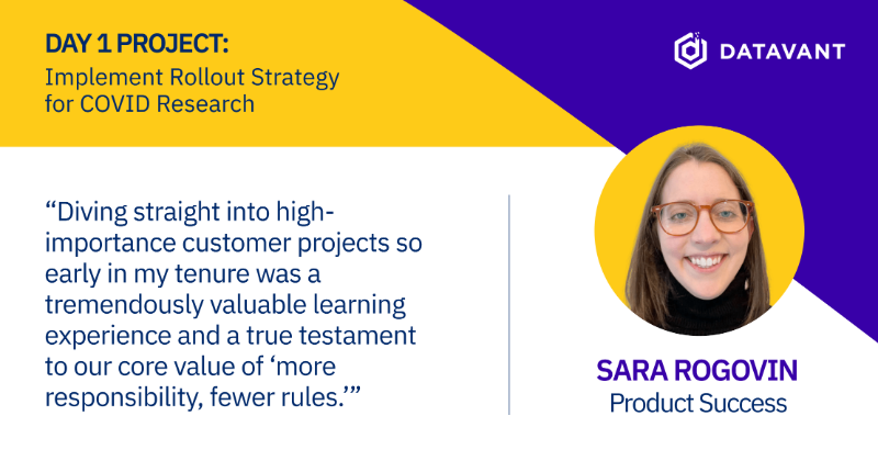 DatavantHQ's tweet photo. When you join our team, no matter your role, you get to take on a growth mindset from Day 1 and move Datavant forward - we mean it. Check out this weeks #Day1Project and our open roles!

Are you ready to make an #impact?