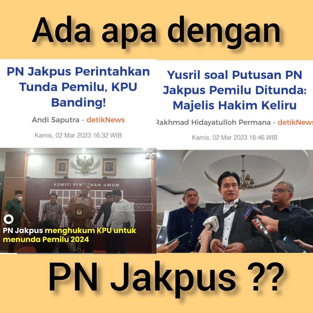 CahAngo45022699's tweet photo. Yg gugat satu partai, knpa yg kena imbas smua partai!
Klu pemilu ditunda kan dampaknya ke semua partai.

Keputusan yg membagongkan🤔🙄

Tpi klu ditunda brti Presidennya ttp Jokowi lo...jgn dibikin caos, masa tanpa presiden, bs runyam! https://t.co/FnEX2OnJVj