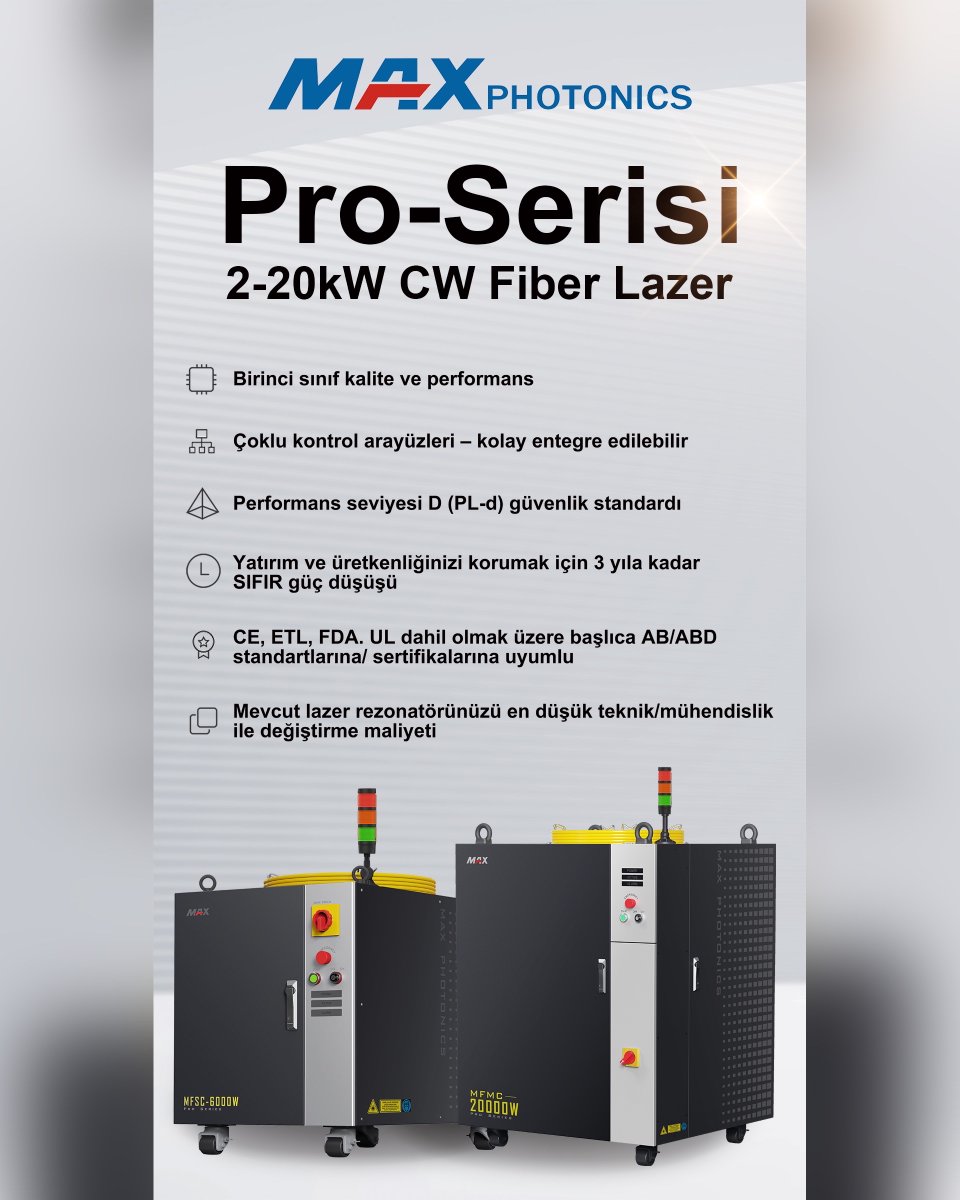 Maxphotonics_TR's tweet image. Birinci sınıf kalite ve performans
Çoklu kontrol arayüzleri – kolay entegre edilebilir
Performans seviyesi D (PL-d) güvenlik standardı

#GameChanger #FiberLaser #FiberLazer #Maxphotonics #MaxphotonicsTürkiye #LaserKesim #LazerKaynak #LaserWelding #Laser #LaserCutting