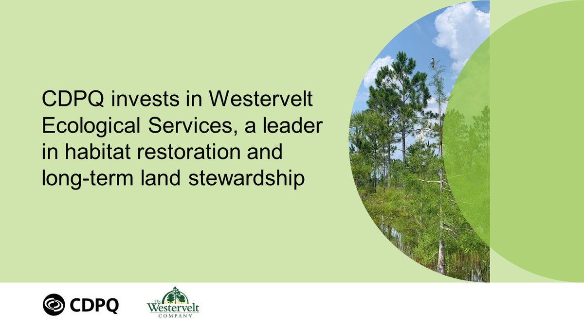 .@LaCDPQ invests in Westervelt Ecological Services, accelerating its mission of implementing ecological infrastructure projects that provide long-lasting benefits for future generations. bit.ly/41RbjPp