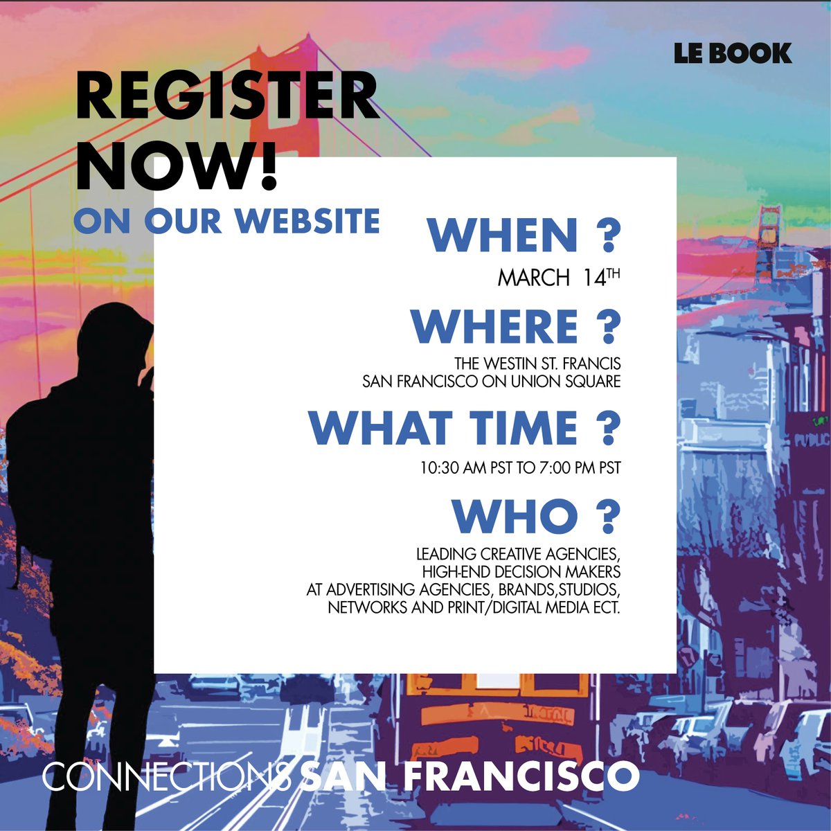 Join LeBook Connections on March 14th to network with top creative marketing industry professionals and explore cutting-edge innovative businesses that offer video content, high-end photography, animation, design, social media, and more. 

Register: bit.ly/3Ss1Nh0