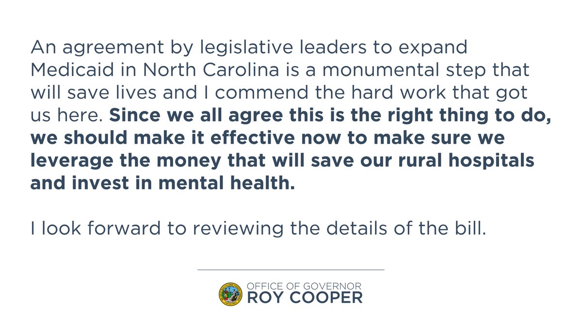 Gov. Cooper Statement on Medicaid Expansion