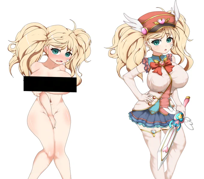 モニカやきゅ服差分できました後半(左)はちゃんとパンツ履いてる段階はあるよ 