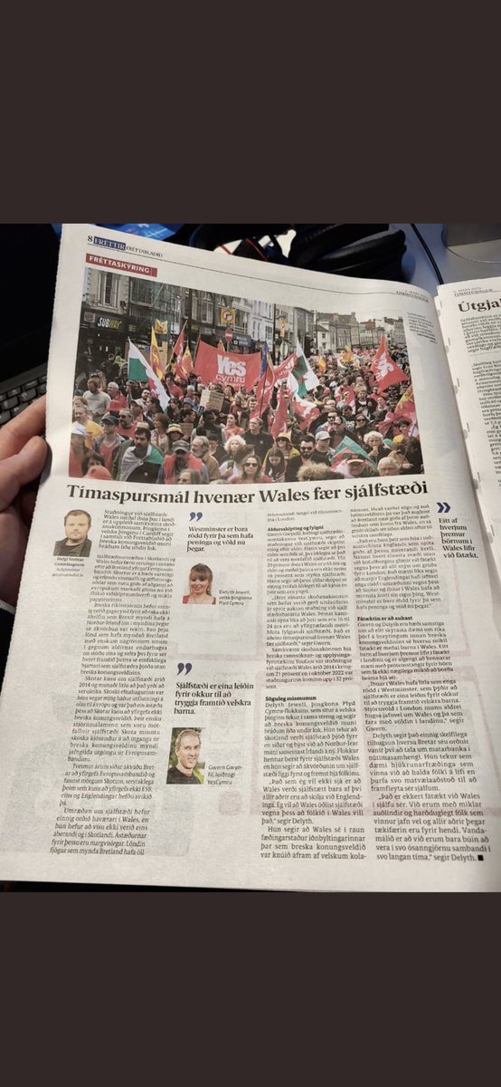 Tímaspursmál hvenær Wales fær sjálfstæði - Fréttablaðið 
“Dim ond mater o amser nes y daw annibyniaeth i Gymru”

Fréttablaðið BC ydi papur newydd mwyaf poblogaidd Gwlad yr Iâ 🗞️ 
- gwlad sydd wedi blodeuo fel cenedl annibynol wrth gwrs!