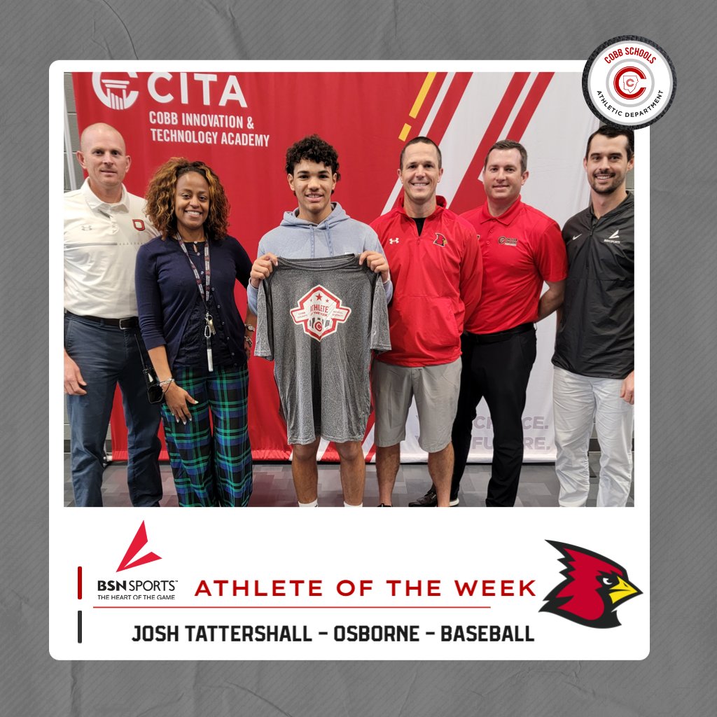 Congrats to this week's <a href="/CCSD_AD/">Athletics - Cobb County School District</a> male Athlete of the Week! Josh Tattershall of <a href="/OsborneBaseball/">Osborne Baseball</a> <a href="/osbcardinals/">Osborne Athletics</a> is currently 3-0 and has struck out 38 batters in 14 innings pitched. Thanks to <a href="/BSNSPORTS_GA/">BSN SPORTS Georgia</a> for sponsoring our award! <a href="/cobb_sports/">Cobb Sports</a> <a href="/CobbSchools/">Cobb County Schools</a>
