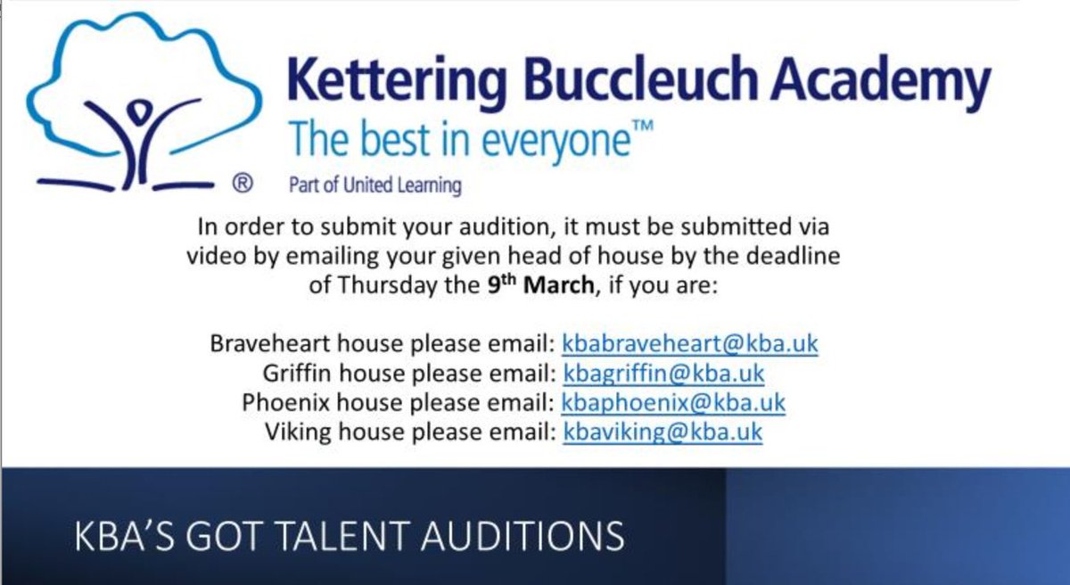 Remember to submit your auditions ready for KBA's Got Talent! Deadline Thursday 9th March 💚