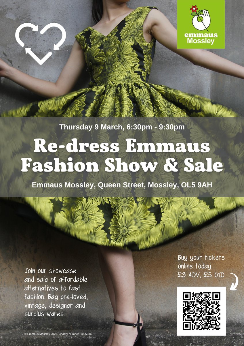 This Thursday evening, join us for our 'Re-dress Emmaus Fashion Show &amp; Sale'...
👗 Catwalk parade
🧥 Rails of vintage &amp; designer 
👕 Quality secondhand fashion
👠 Shoes, bags &amp; accessories

Book your tickets today: eventbrite.co.uk/e/re-dress-emm…

#FashionShow #SustainableFashion