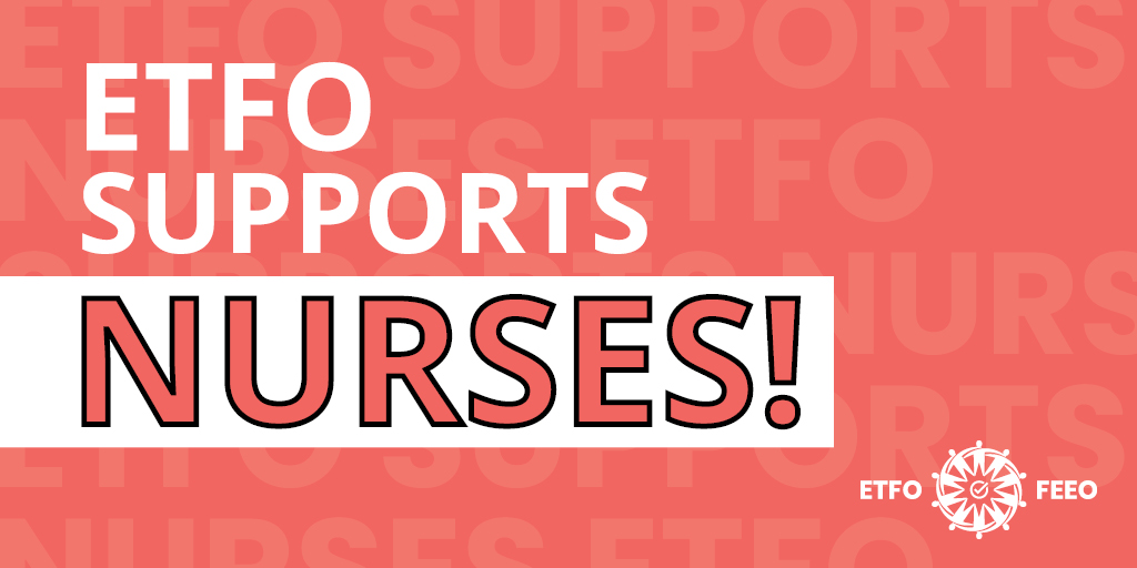 ETFO educators,

Show your solidarity across Ontario to #SupportNurses protesting in Toronto today!
Share 👇🏾👇🏼👇 all day long. #onpoli #BetterStaffingBetterCare