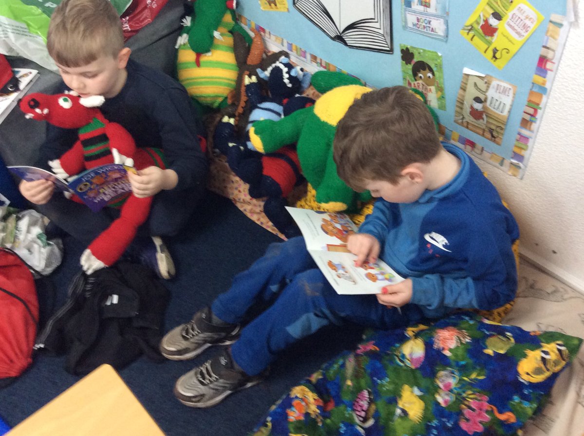 StBernardsep's tweet photo. Team 2 have enjoyed reading in different places and especially loved reading to our dragons. #stbReading #worldbookday https://t.co/IOFUYy8CYi