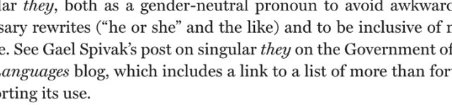 Piglita's tweet photo. I’m in a footnote in a new book! The Chicago Guide to Copyediting Fiction mentions my #SingularThey post that's on the @Our_languages blog.
BTW, my list is well over 100 articles now.
Blog: https://t.co/dsQMgiYXbW
List: https://t.co/R7RfEtXpdl https://t.co/YRKScscmOt