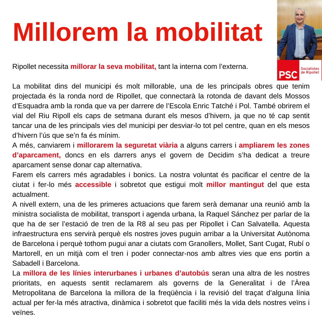PSCRIPOLLET's tweet photo. 🌹Aquí teniu el nostre article que s'ha publicat a la @RevistaRipollet.
"Ripollet necessita millorar la seva mobilitat"
#Ripollet
#activemripollet
#estimemripollet https://t.co/hy3FoM86a1