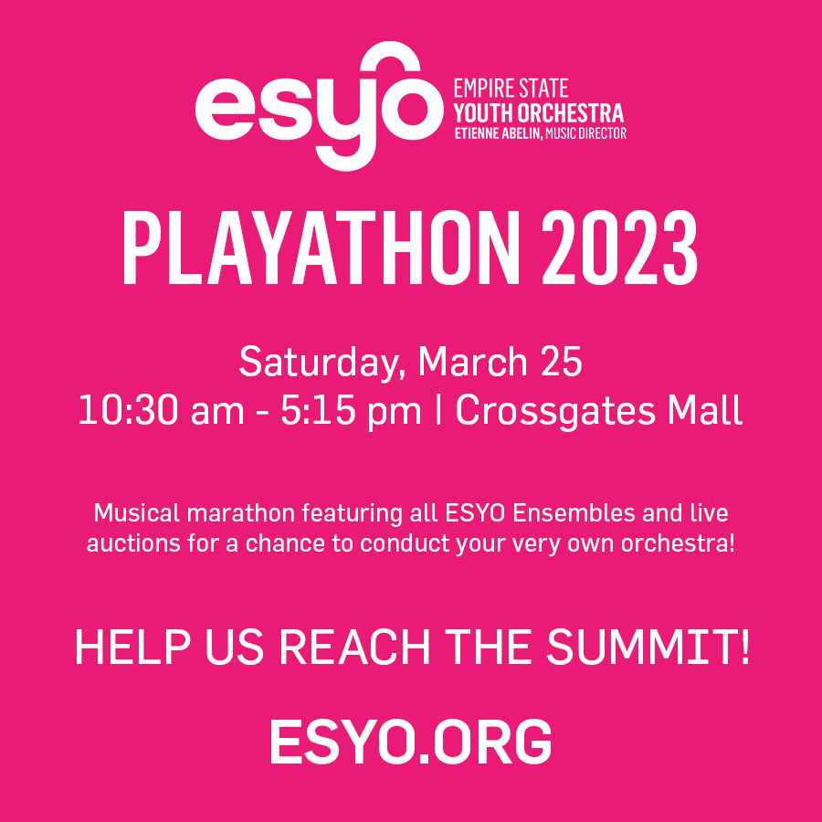 It's March, and here at ESYO, that means it's Playathon month! We're so excited to get back to our musical marathon on March 25 at Crossgates Mall!