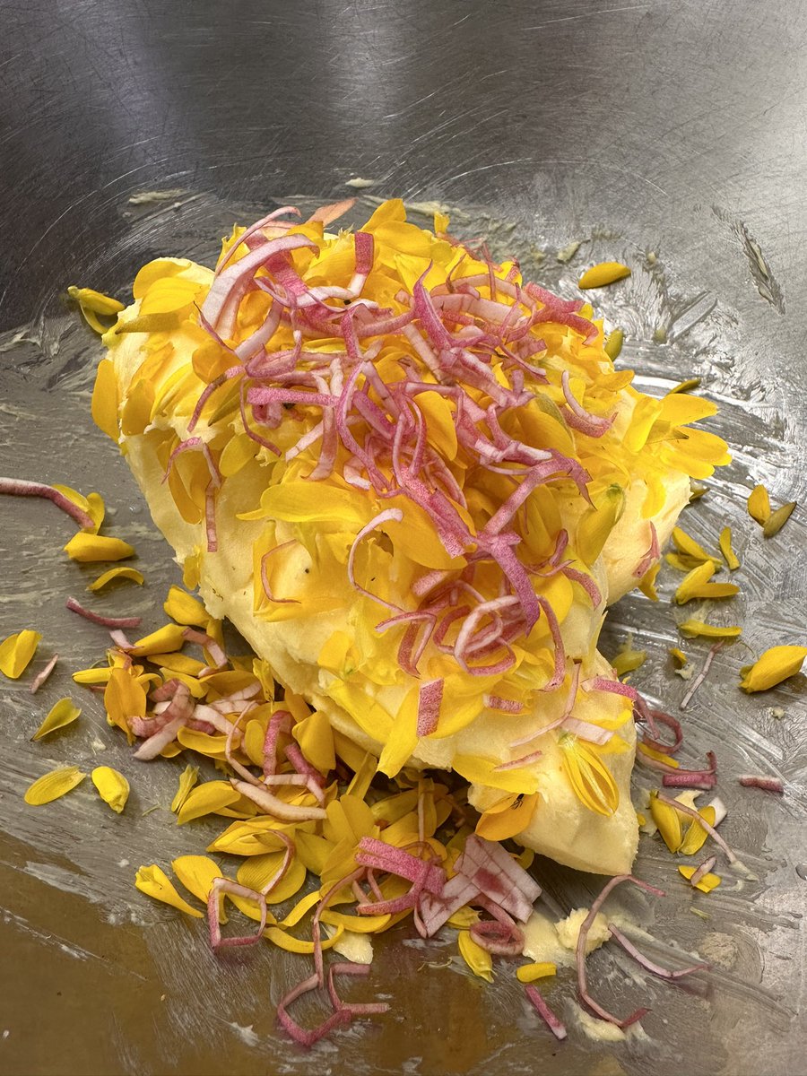 Hand churned home made butter with home made sea salt  and flavored with gorseflowers and magnolia from the garden #butter #handchurned #homemade #salt #flowers #gorse #gorseflower #magnolia #wexford