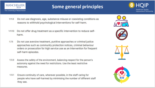 NCISH_UK's tweet image. Our Nav Kapur presenting on the NICE self-harm guidelines (2nd time in 2 days).  Delighted to be at #PSSH, Cardiff with @ProfAnnJohn emphasising importance of timely psychological interventions, compassionate rather than punitive approaches &amp;amp; continuity of care &amp;amp; information.
