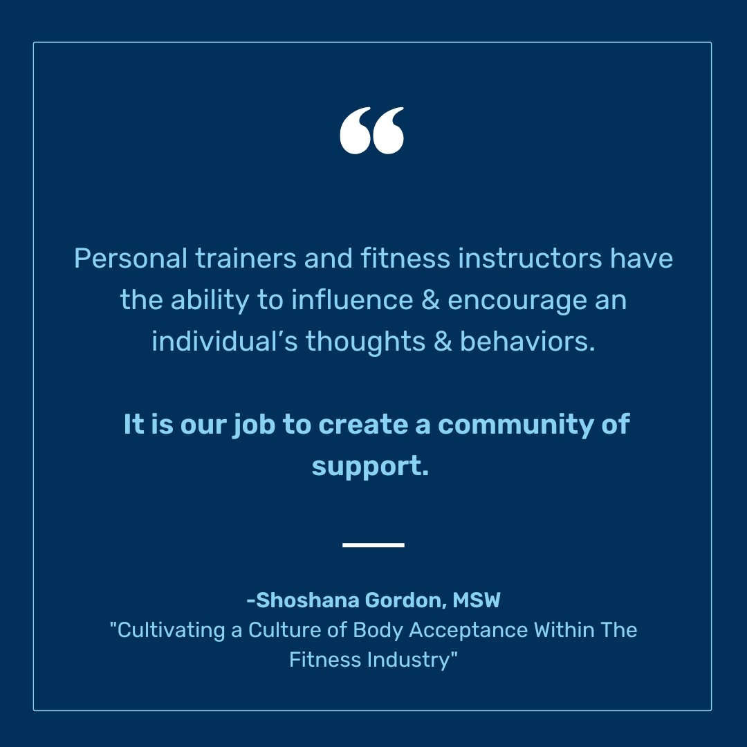 NEDAstaff's tweet image. Today on the NEDA Blog, Shoshana Gordon, MSW, discusses cultivating a culture of body acceptance within the fitness industry. Read the full blog here: bit.ly/3KQnFRv
#EDAW #EDAW2023 #eatingdisorders #NEDA #fitness