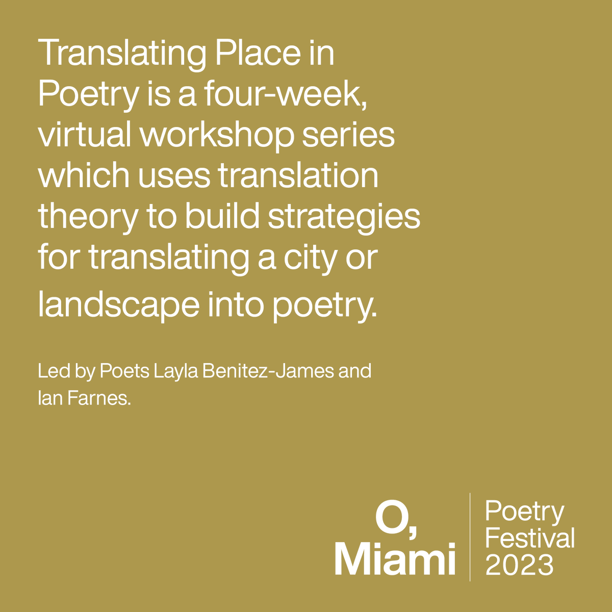 📣🌈Thrilled to be a part of @omiamifestival this year! On April 15th, I'm kicking off an exploration of translating place in poetry and hybrid writing with poet and translator Ian Farnes! See the full schedule here: omiami.org/projects-and-e…