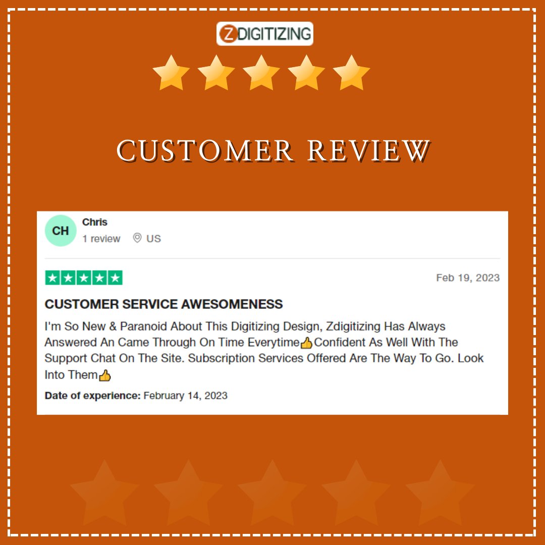 Check what people are saying about us:

Review Link: cutt.ly/W8bQewL

#Zdigitizing #Customerreview #zdigitizingreviews #DigitizingServices # Digitized design #freedigitizing #embroiderydesigns  #embroidery #embroiderydigitizing #digitizingservices