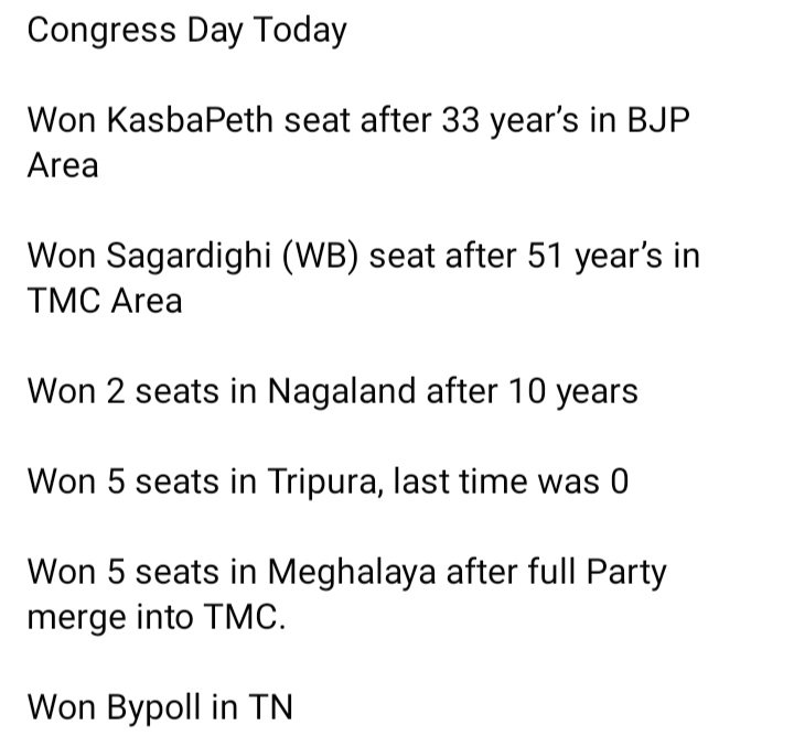 What a wonderful day for secular Indians... SC wraps on the knuckles of the BJP for the appointment of EC and @INCIndia had swept all bypolls including BJP stronghold of KasbaPeth! #BharatJodoYatra effect!