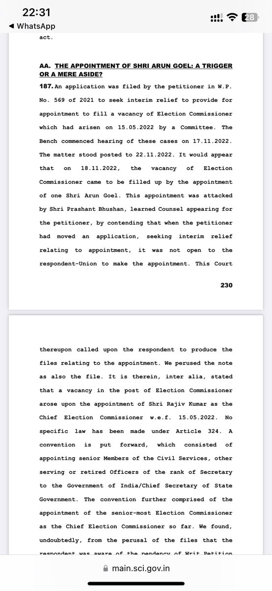 LiveLawIndia's tweet image. #SupremeCourt says it is “mystified” by the hurried appointment of Arun Goel ad Election Commissioner when the matter was pending. 

Court says the appointment process “throws up pertinent questions”.
#SupremeCourtOfIndia #ElectionCommission