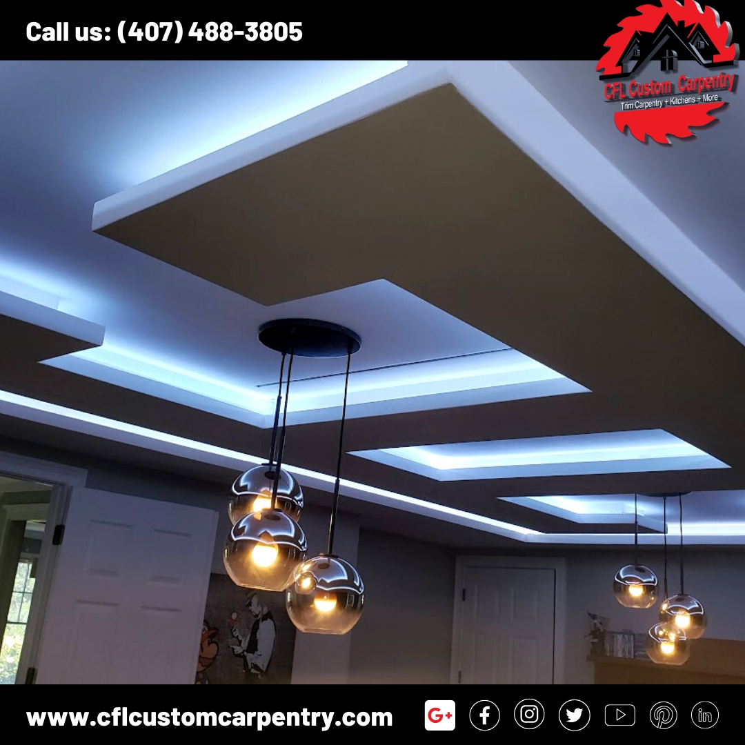 CFLCarpentry's tweet image. Upgrade your ceiling and elevate your space with a custom design that sets your home apart! Call us today: (407) 488-3805 #CustomCeiling #HomeRenovation #InteriorDesign