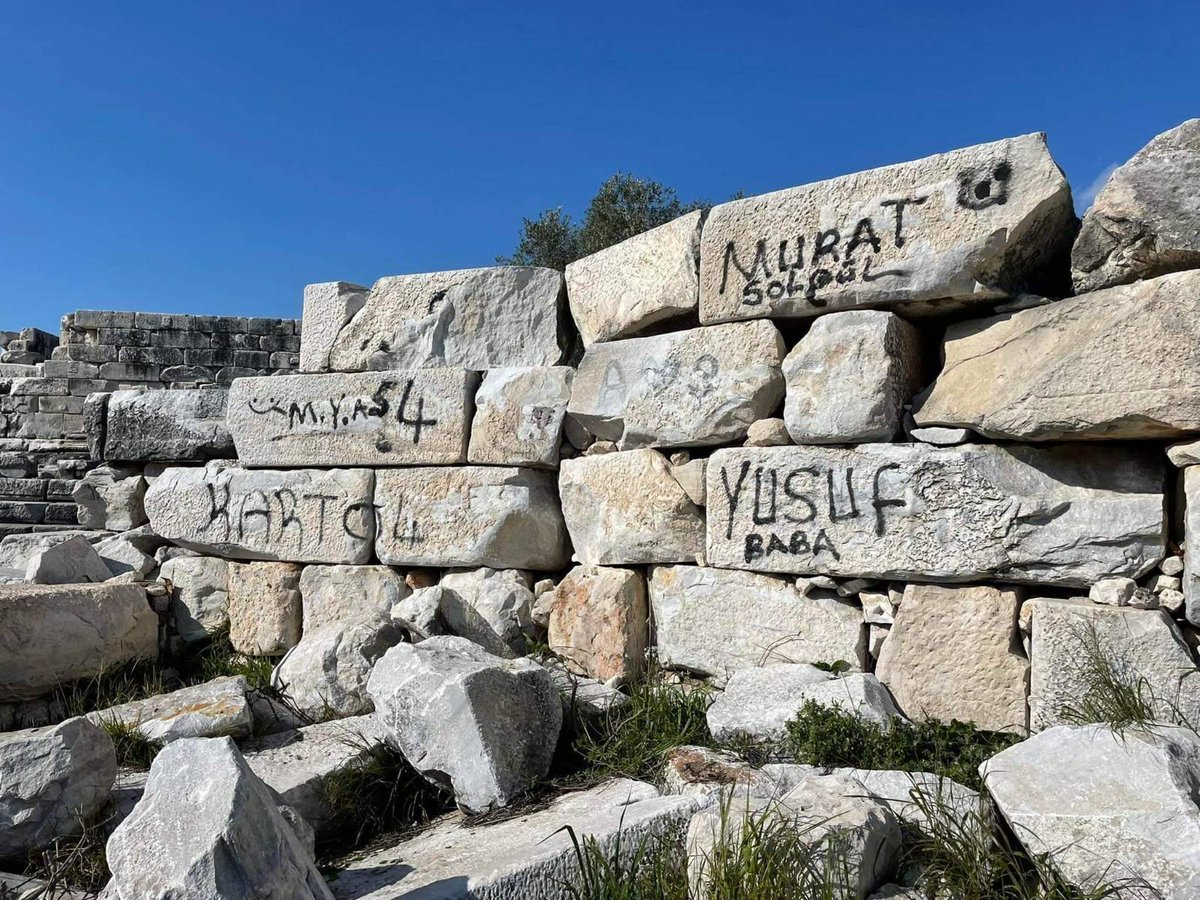 Graffiti on the perimeter wall of the Temple of Apollo in Didyma, Asia Minor. Some people lack respect for culture.