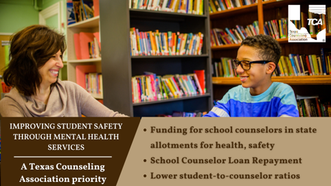 It's not easy to be a student today. Prof. School Counselors provide a vital role in meeting students' mental health needs and in keeping our schools safe. Please ask legislators to support measures that will increase the number of Prof. School Counselors in TX. #TxCAadvocacy