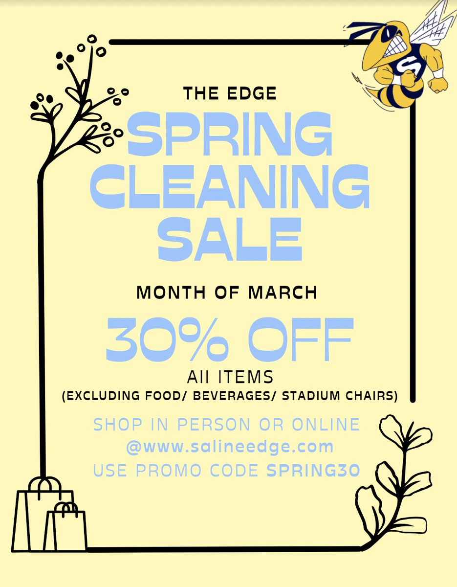 Save 30% off your purchase for the entire month of March! 🤩 <a href="/SalineSchools/">SalineSchools</a> <a href="/SalineHS/">Saline High School</a> <a href="/SalineAthletics/">Saline Athletics</a> @SWWCExecDir