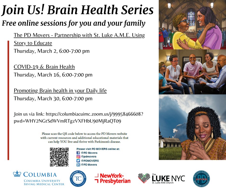 Please join us today at 6pm to learn about the PD Movers journey, brain health, and ask questions! - 
Zoom link: 
bit.ly/3y3YwLK